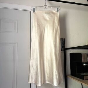 RATIONALLE nyc cream ivory champagne satin elastic waist midi skirt